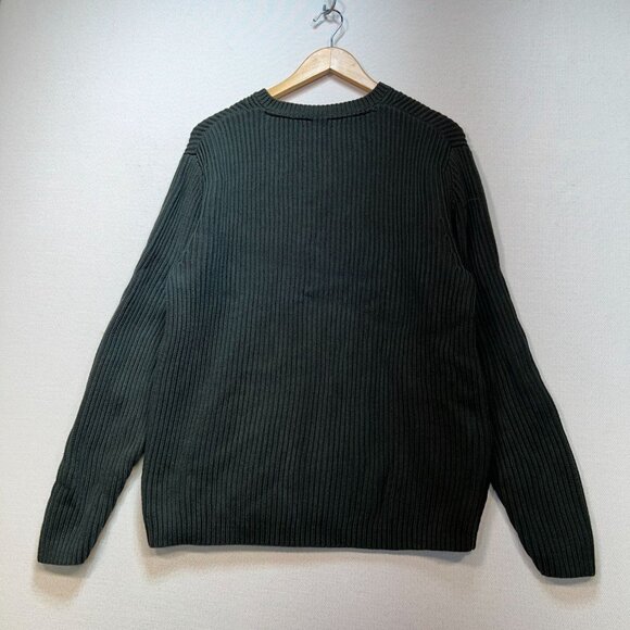 Calvin Klein Mens V-Neck Sweater Large Green Ribbed Knit Pullover Cozy Casual - Picture 7 of 9
